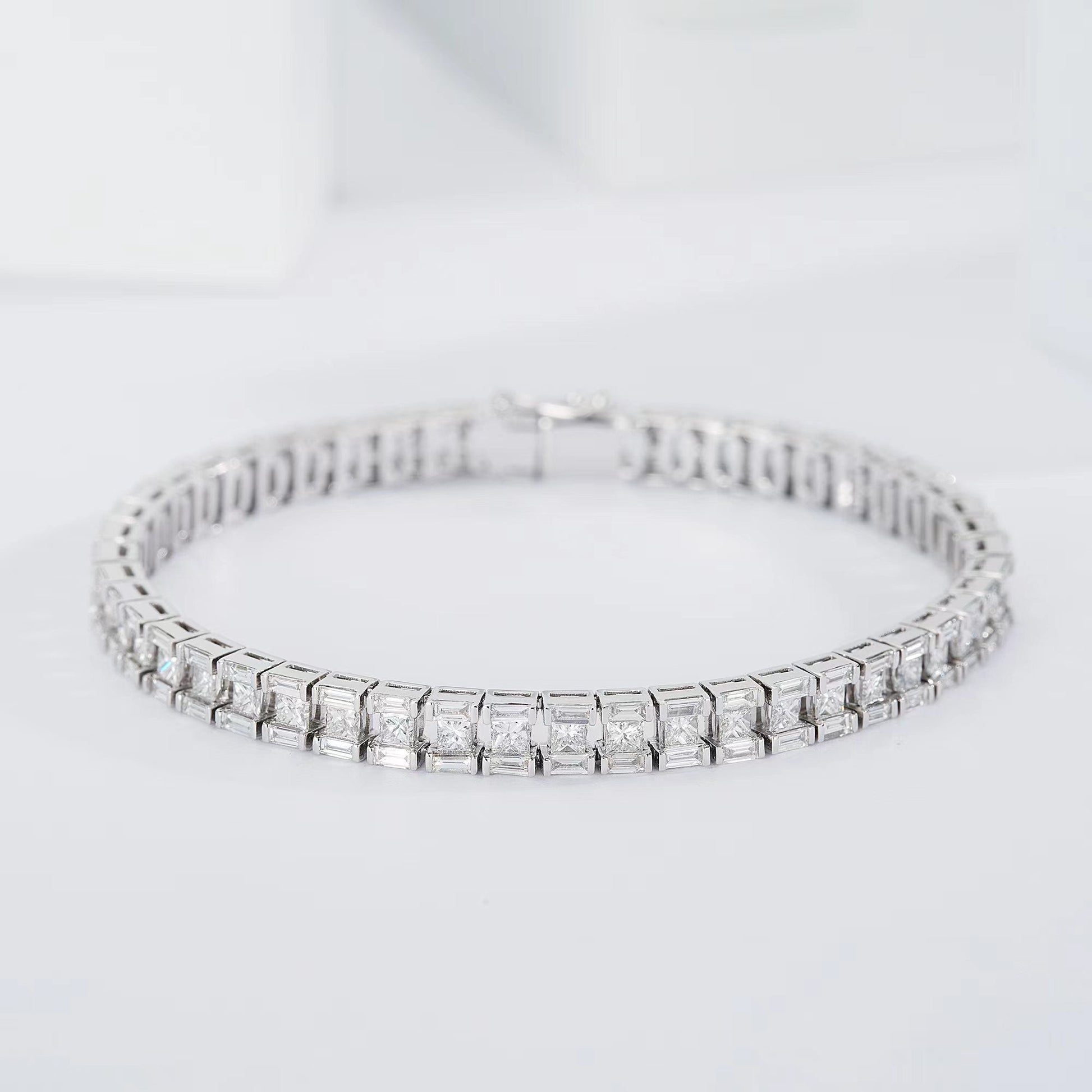 Princess-Cut Straight T Bracelet - Premium Jewelry Collection - White Diamond Bracelet