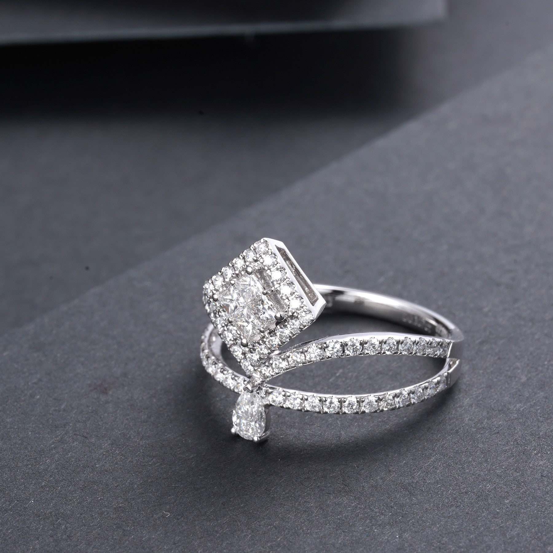 Princess Square Crown Ring - Fine Jewelry Piece - White Diamond Ring