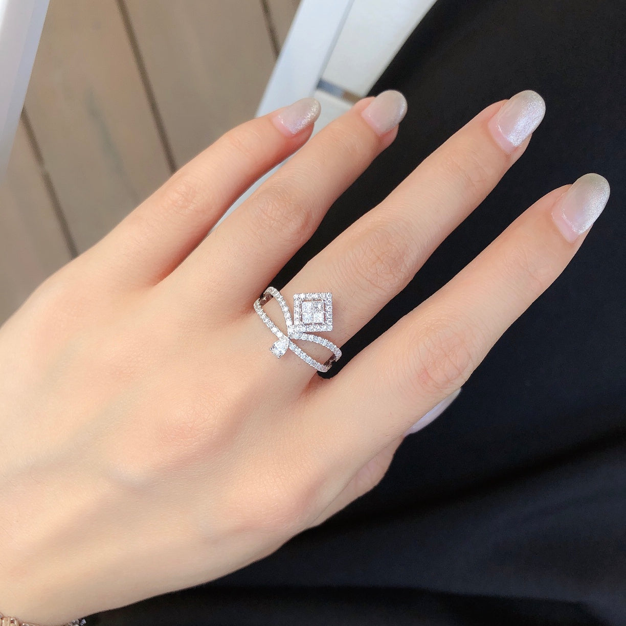 Princess Square Crown Ring - Fine Jewelry Piece - White Diamond Ring