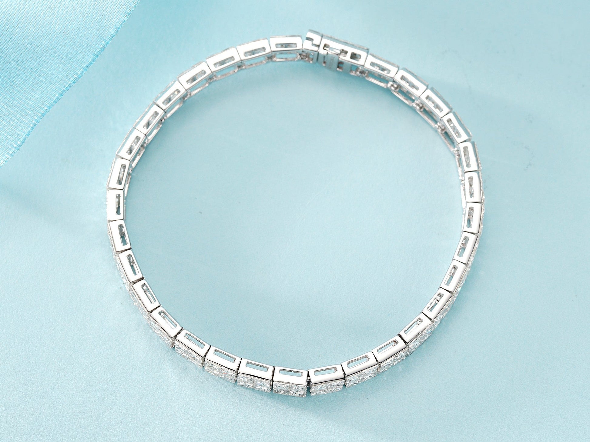 Princess Square Full Diamond Bracelet - Luxurious Jewelry Piece - White Diamond Bracelet