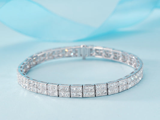 Princess Square Full Diamond Bracelet - Luxurious Jewelry Piece - White Diamond Bracelet