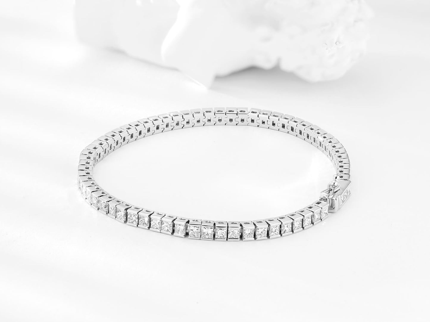 Princess Square Full Diamond Bracelet - Luxury Jewelry - White Diamond Bracelet