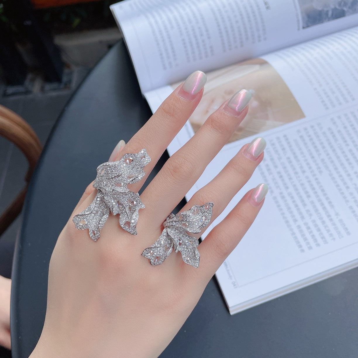 Rose Leaf Ring - Exquisite Jewelry Collection - White Diamond Ring