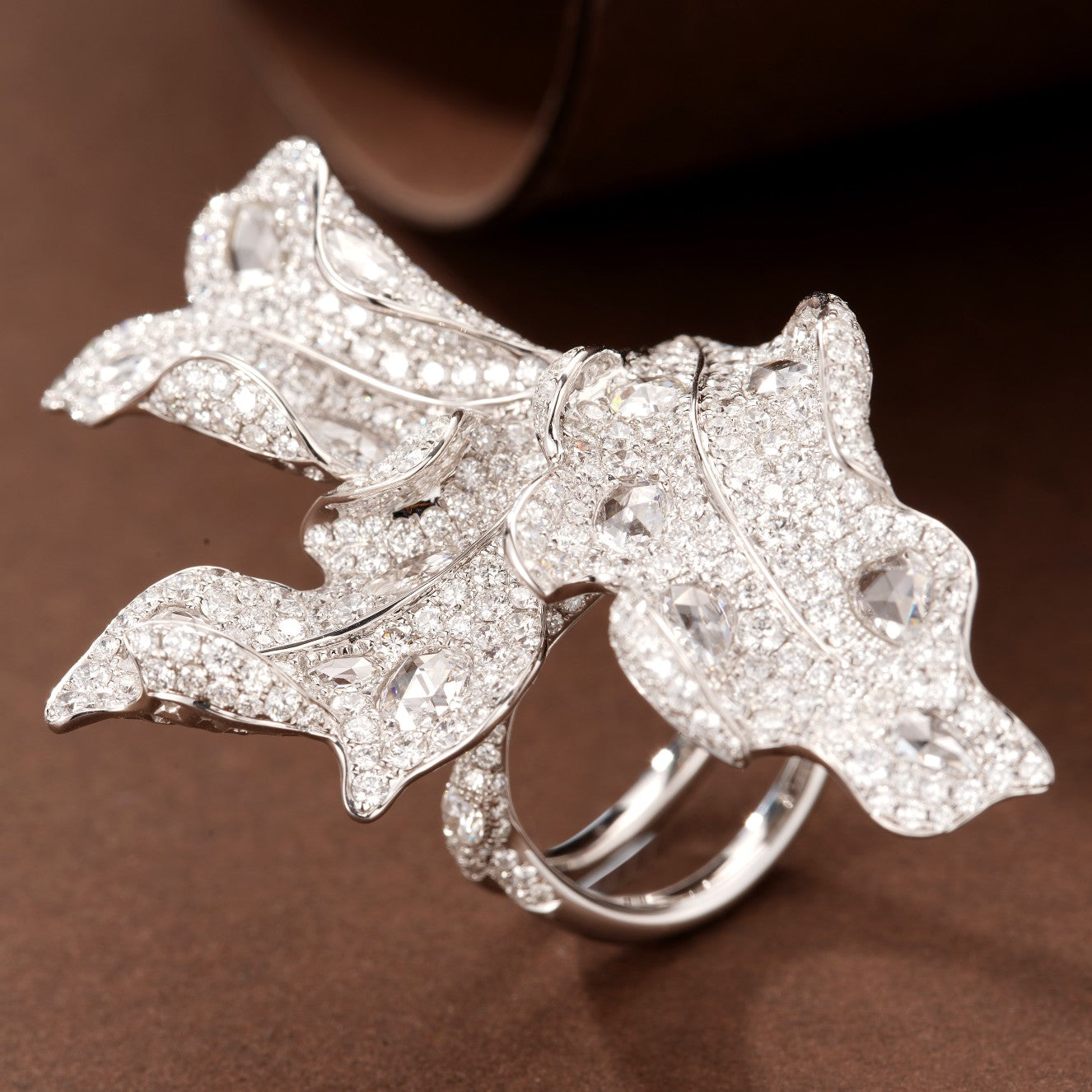 Rose Leaf Ring - Exquisite Jewelry Collection - White Diamond Ring