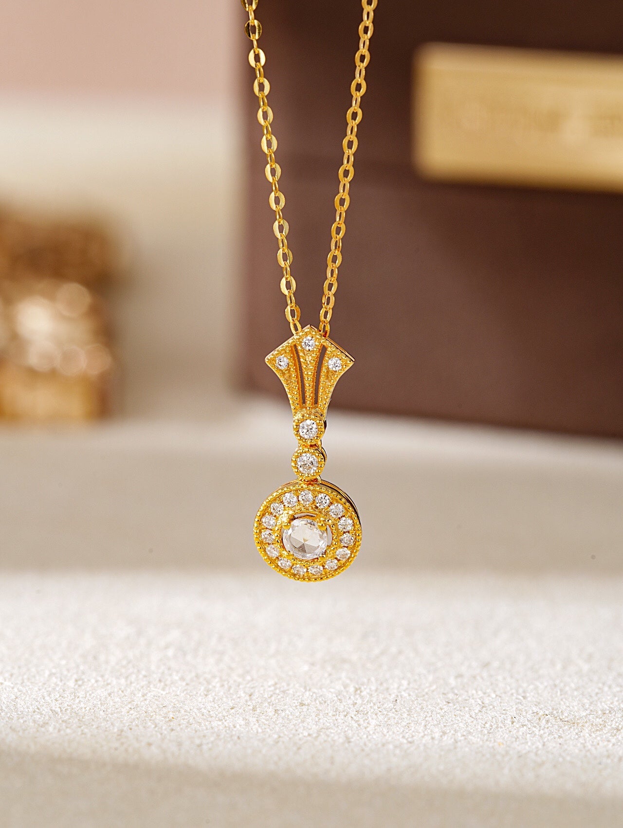 Rose Vintage Dewdrop Pendant Necklace Jewelry - White Diamond Pendant