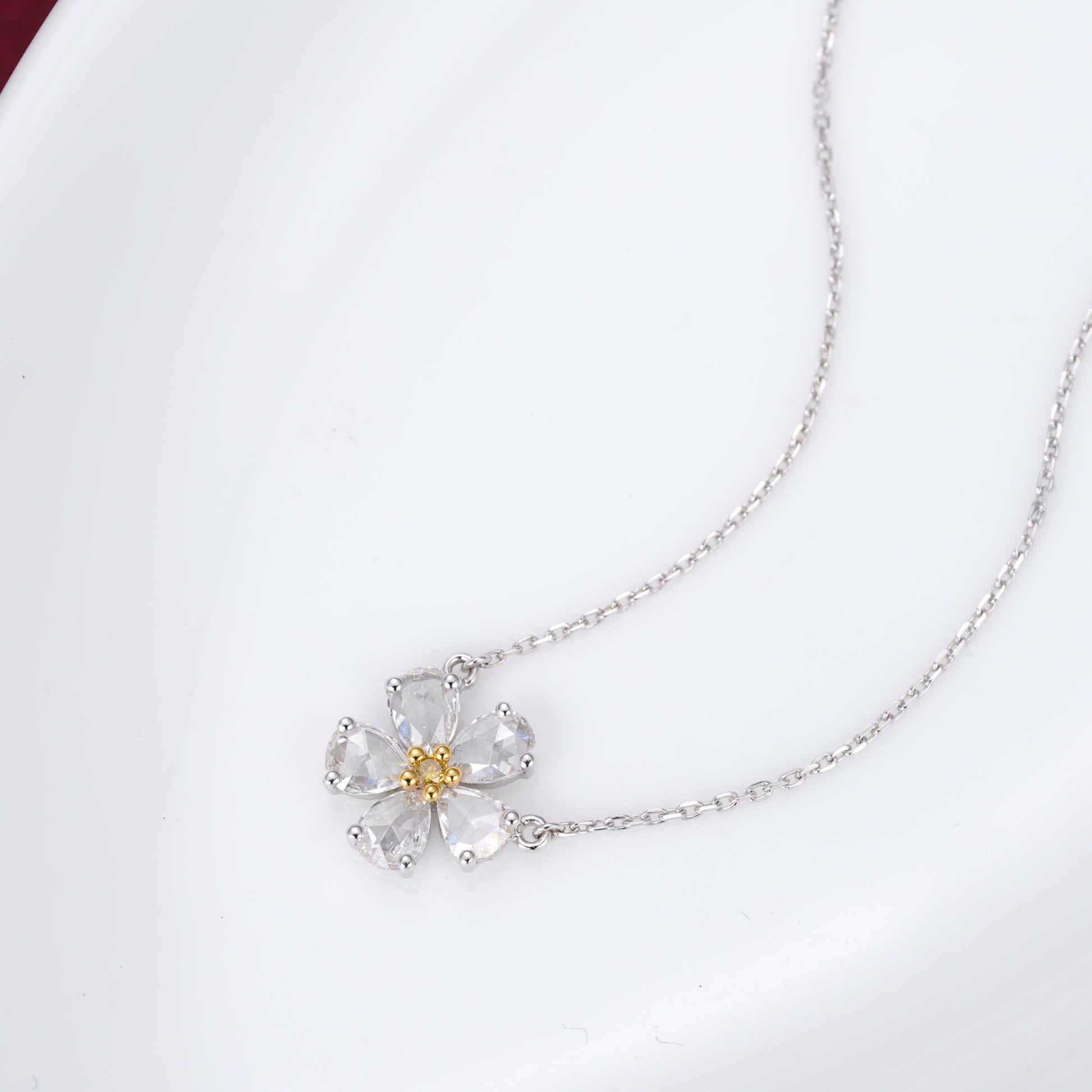 Rose Water Drop Pendant with Diamond Accent - Unique Jewelry Piece - Yellow Diamond Pendant