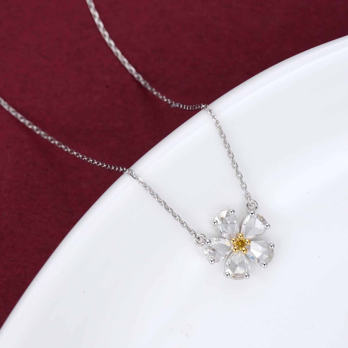 Rose Water Drop Pendant with Diamond Accent - Unique Jewelry Piece - Yellow Diamond Pendant