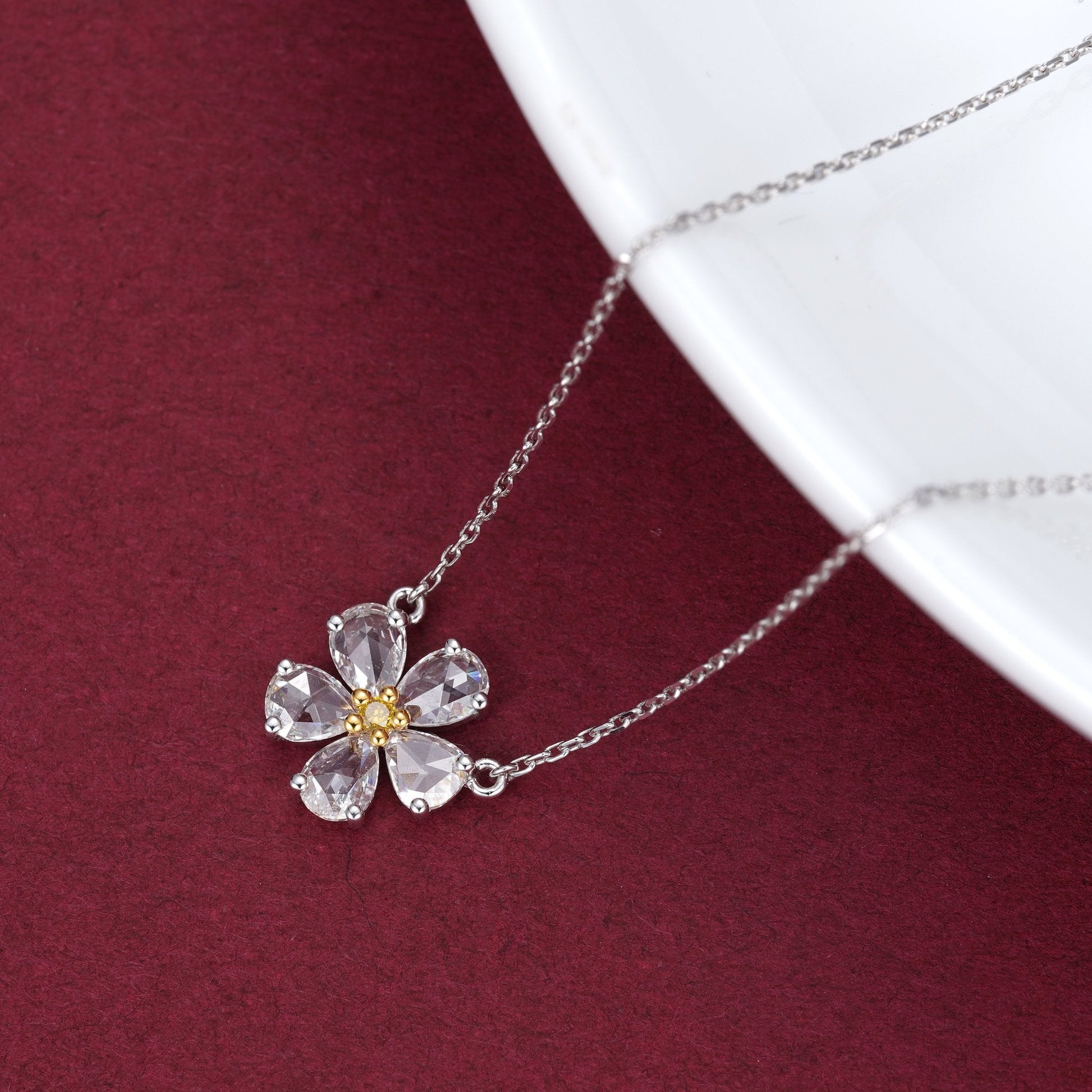 Rose Water Drop Pendant with Diamond Accent - Unique Jewelry Piece - Yellow Diamond Pendant