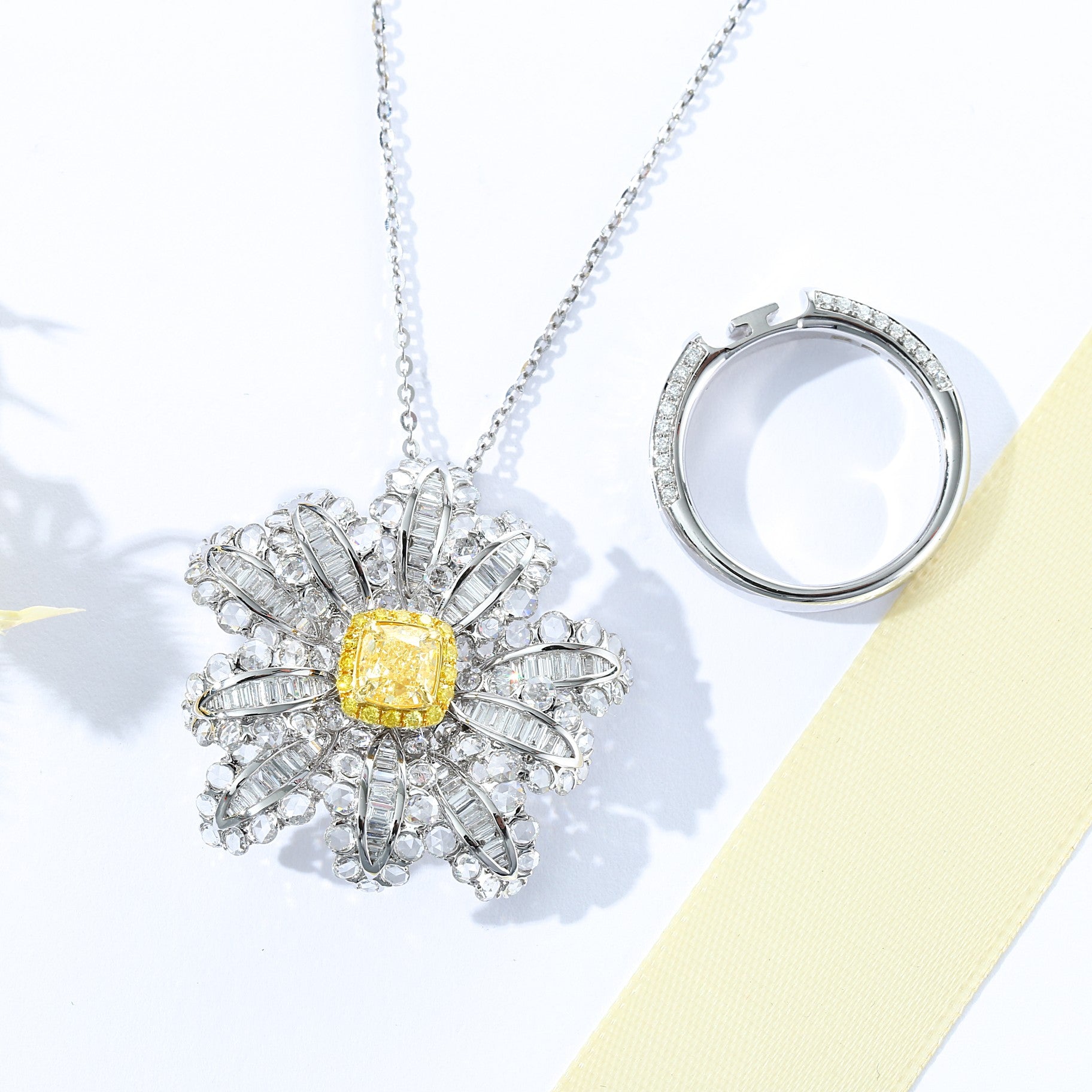 Rose Yellow Diamond Ring/Pendant (Dual-Use Design) Jewelry - Yellow Diamond Pendant