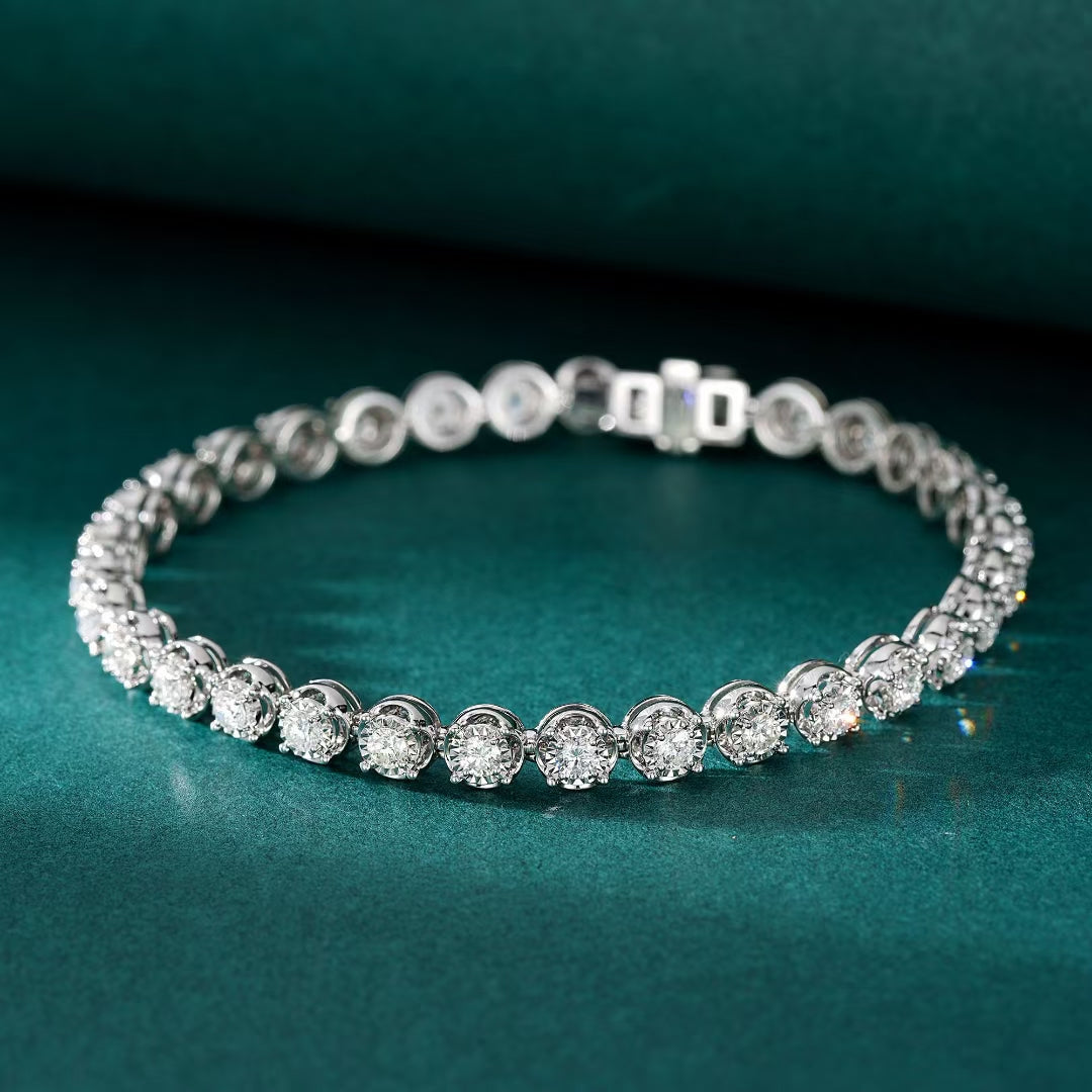 Round Diamond Four-Claw Carved Bracelet - Luxury Jewelry Collection - White Diamond Bracelet