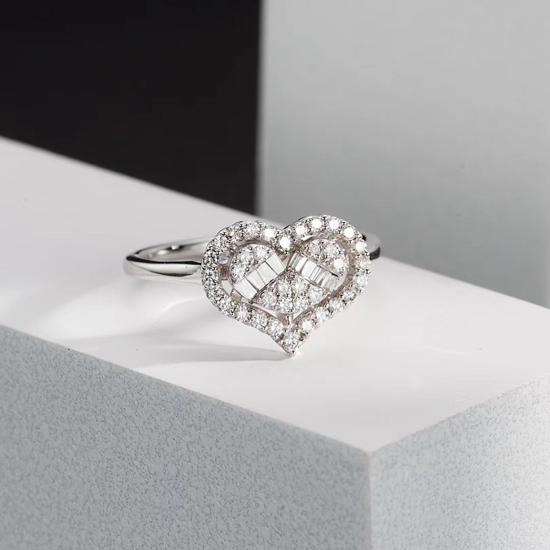 Round T Heart-Shaped Ring - Elegant Jewelry Piece - White Diamond Ring