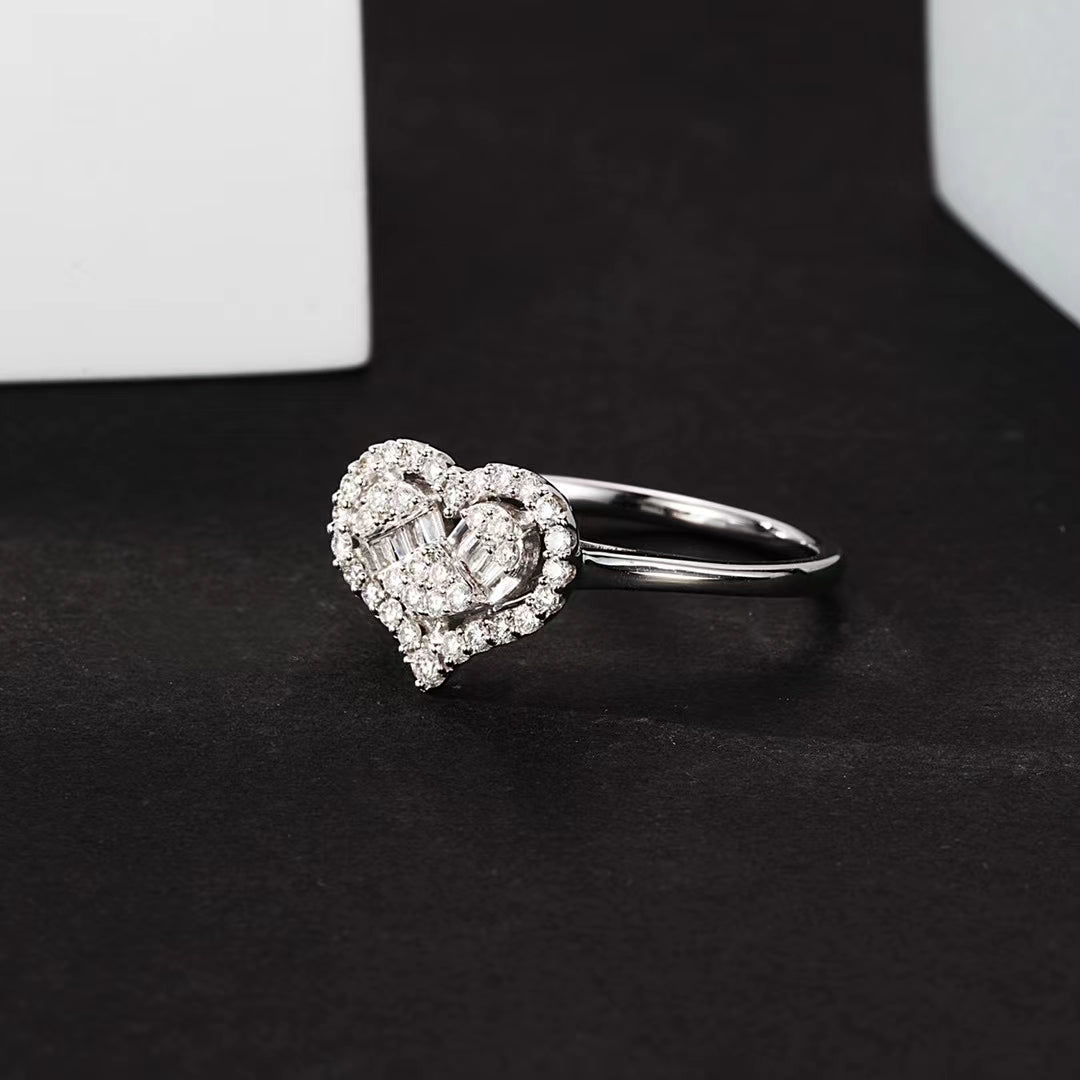 Round T Heart-Shaped Ring - Elegant Jewelry Piece - White Diamond Ring