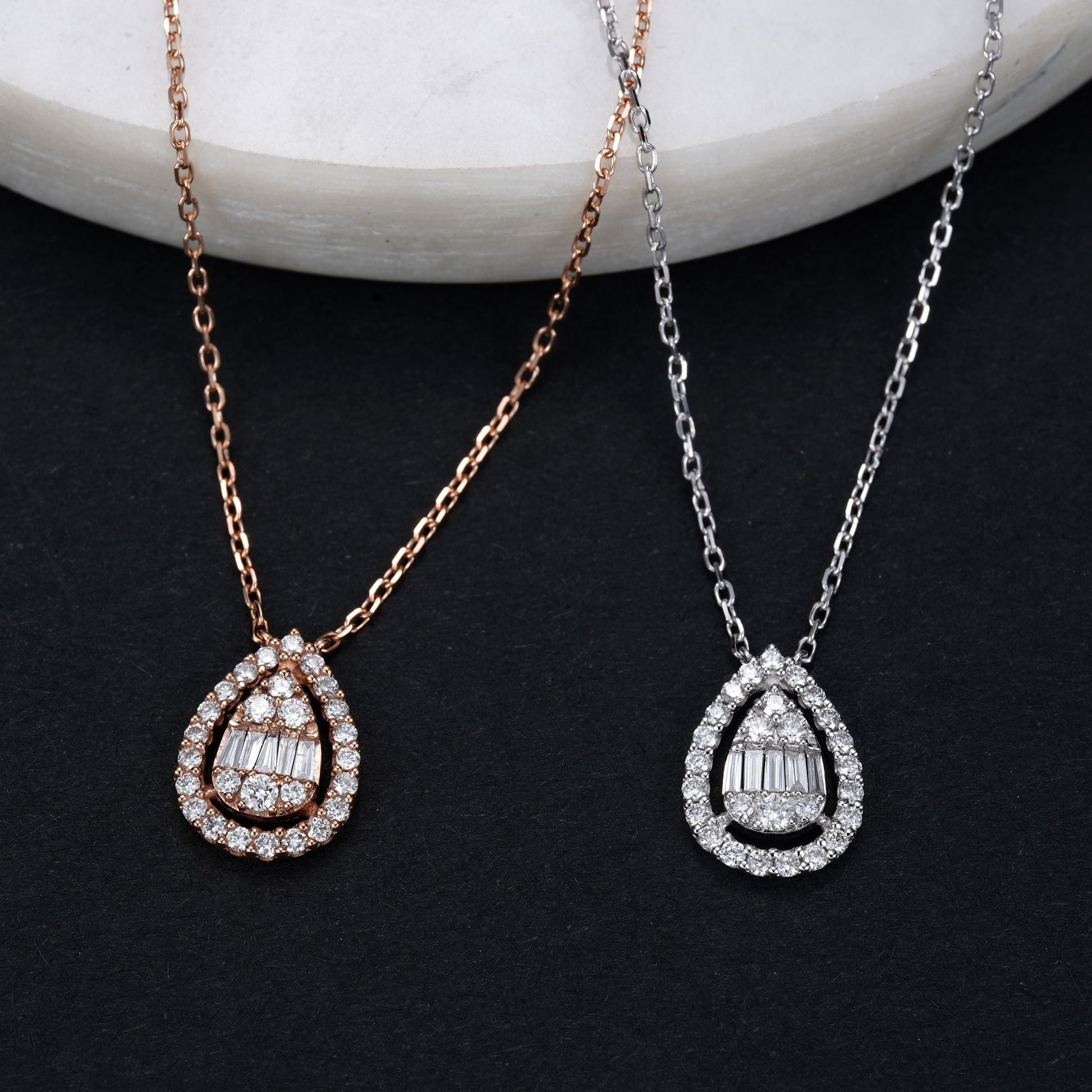 Round T-shaped Pendant with Water Drop Design - Premium Jewelry - White Diamond Pendant