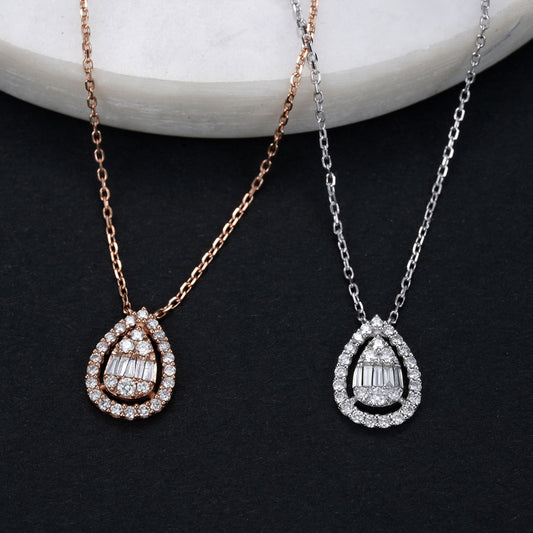 Round T-shaped Pendant with Water Drop Design - Premium Jewelry - White Diamond Pendant