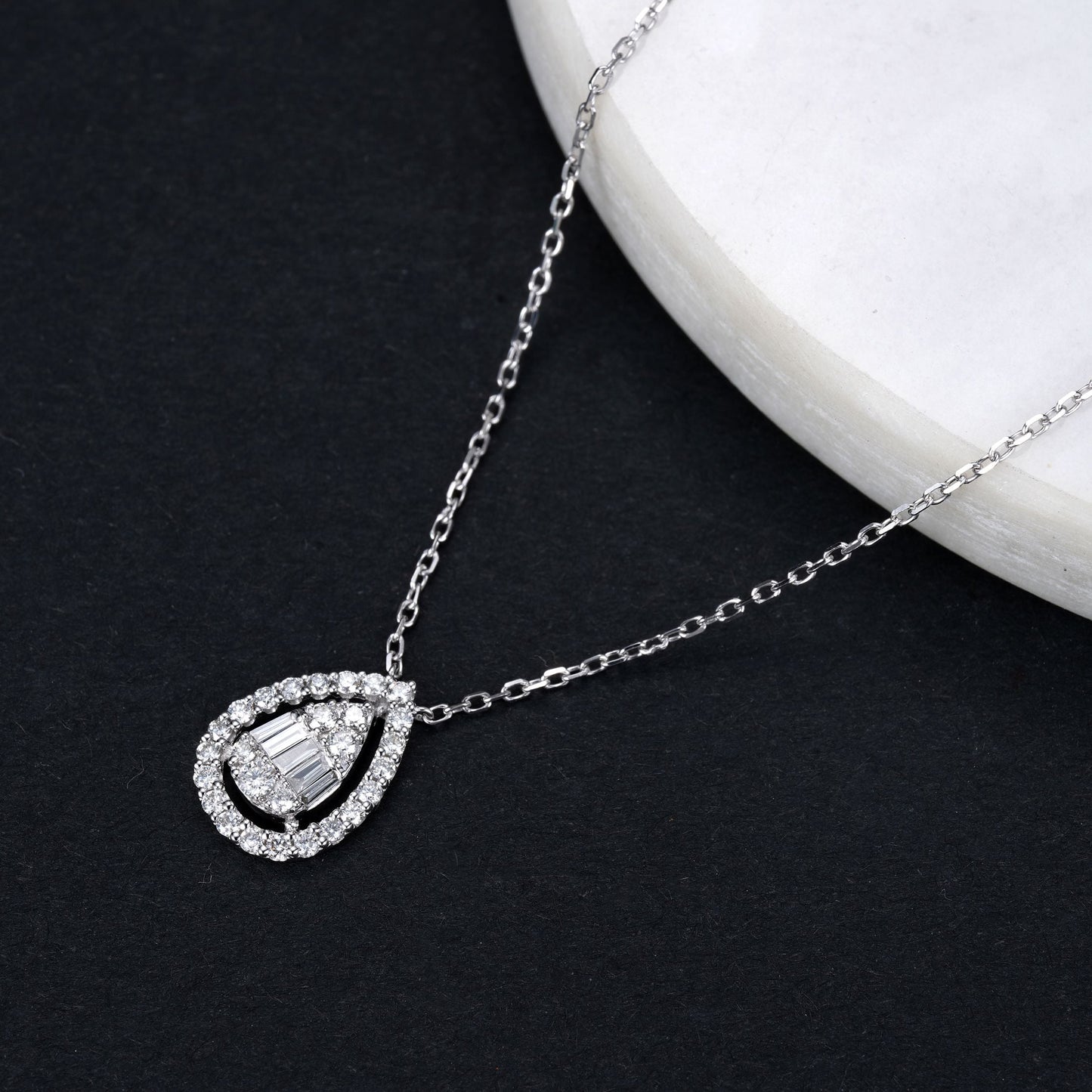 Round T-shaped Pendant with Water Drop Design - Premium Jewelry - White Diamond Pendant