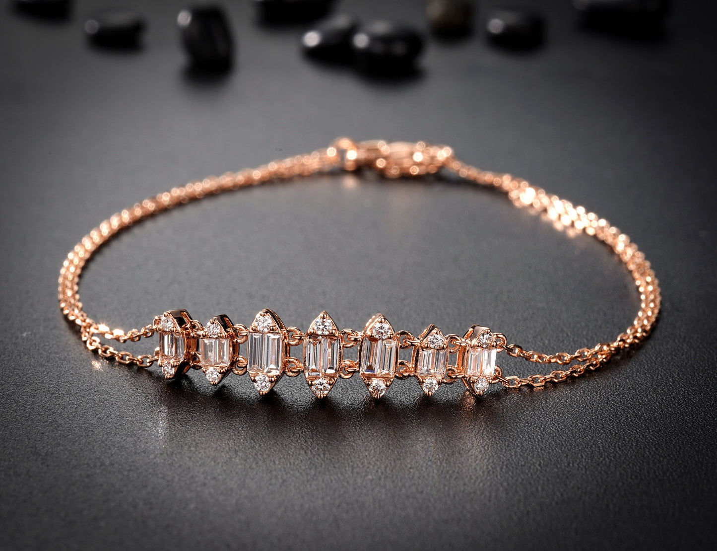 Seven-Stone Marquise Shape Bracelet - Premium Jewelry - White Diamond Bracelet