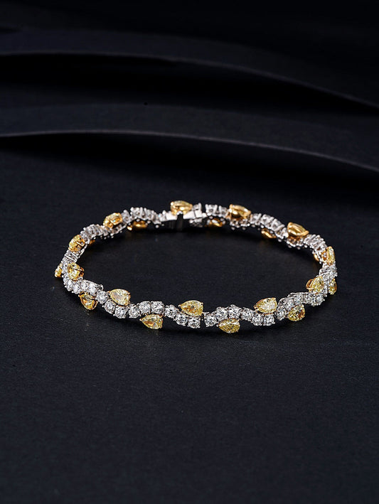 Side Water Drop Round Diamond Bracelet - Exquisite Jewelry Piece - Yellow Diamond Bracelet