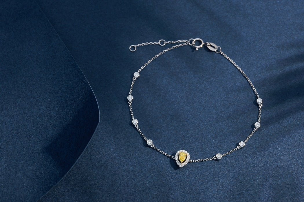 Single Diamond Drop Pendant - Elegant Jewelry Piece - Yellow Diamond Bracelet