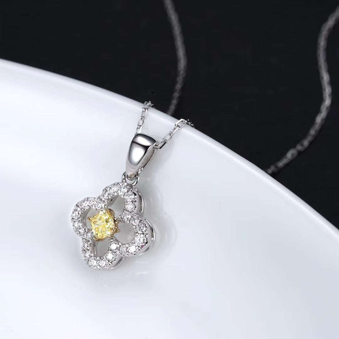 Single Four-Leaf Diamond Pendant - Premium Jewelry - Yellow Diamond Pendant