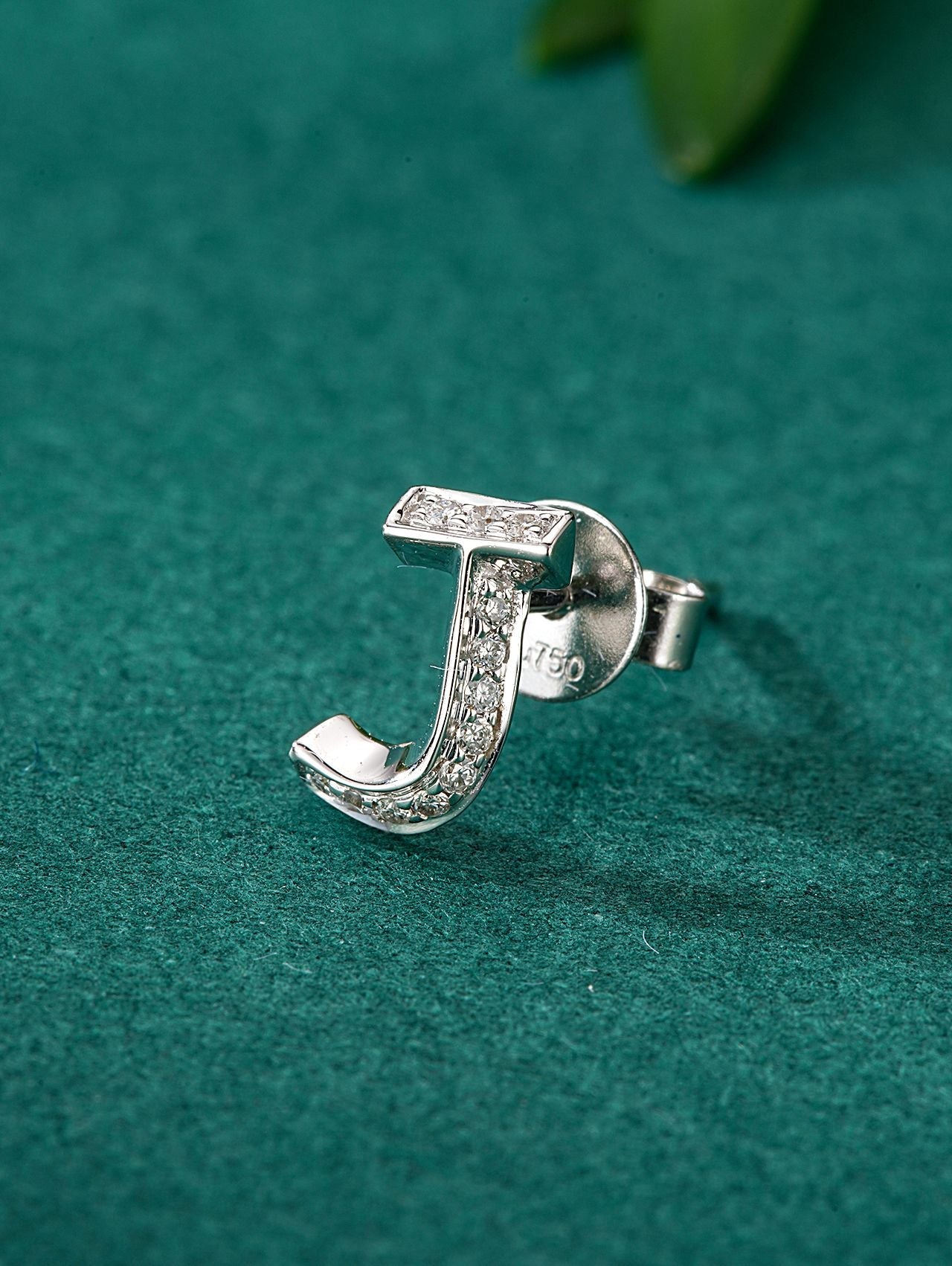 Single Letter 'J' Stud Earring in Sparkling Jewelry Collection - Jeweler.Jewelry