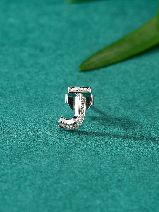 Single Letter 'J' Stud Earring in Sparkling Jewelry Collection - Jeweler.Jewelry