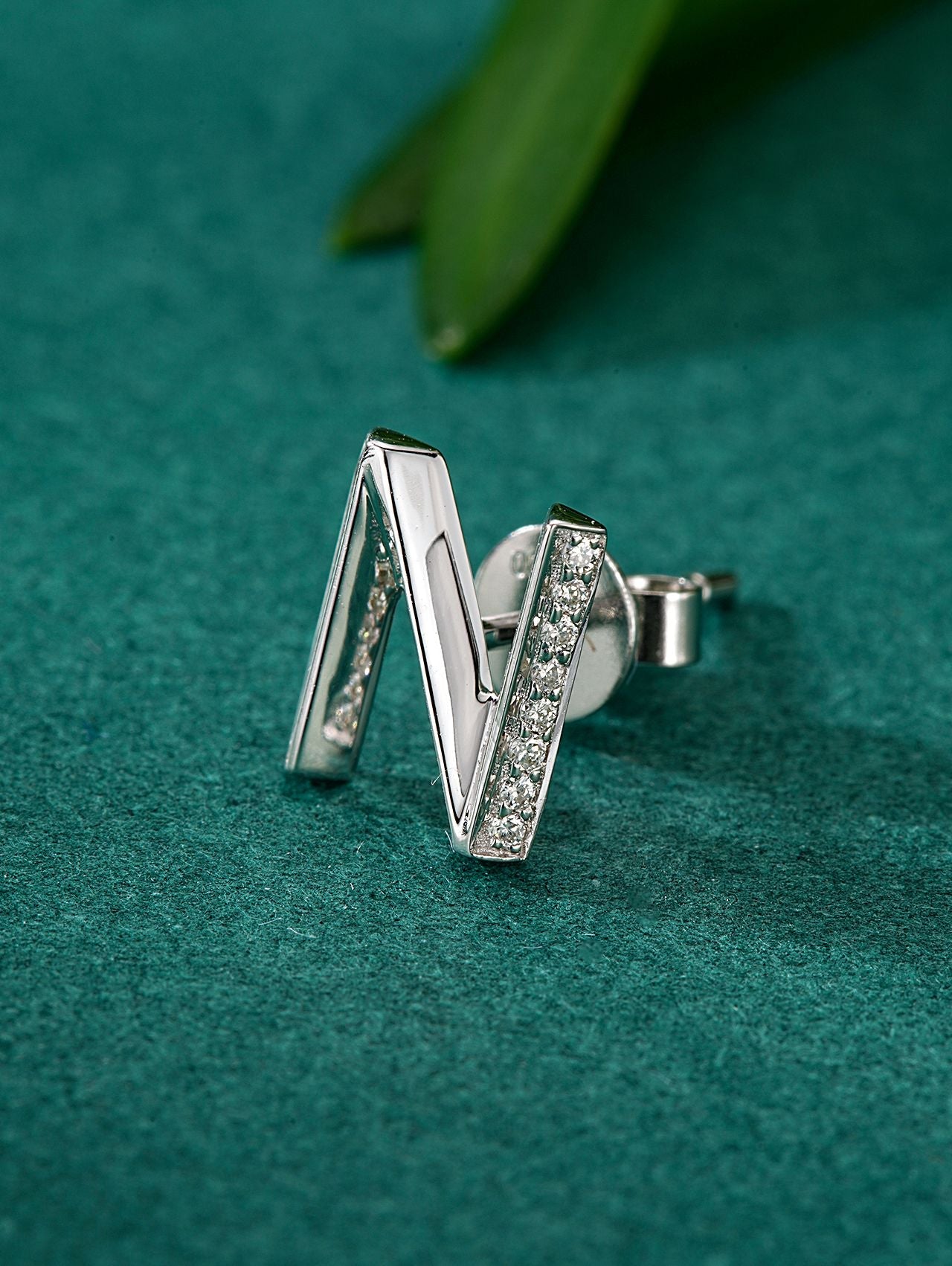 Single Letter 'N' Stud Earring in Sparkling Jewelry Collection - Jeweler.Jewelry