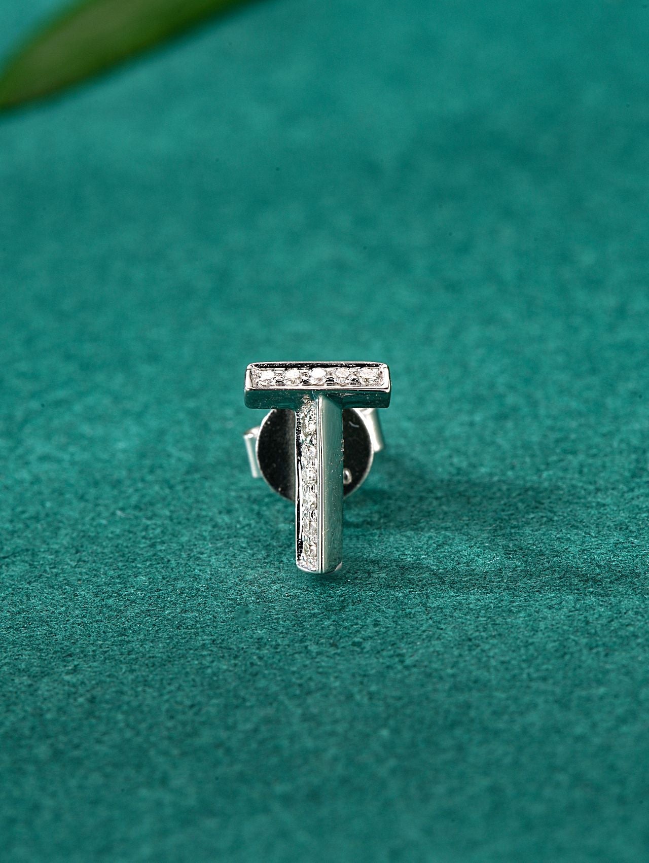 Single Letter "T" Stud Earring in Diamond Jewelry - Jeweler.Jewelry