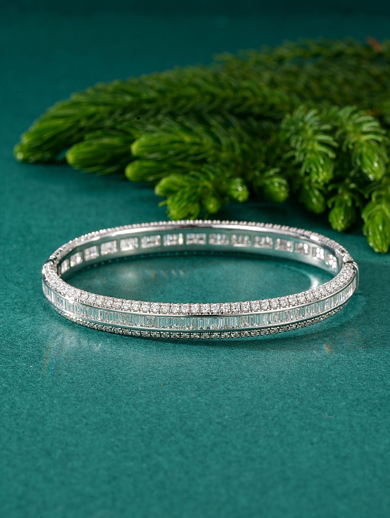 Single Row Ladder Round and Princess Cut Diamond Bracelet - Luxurious Jewelry - White Diamond Bracelet