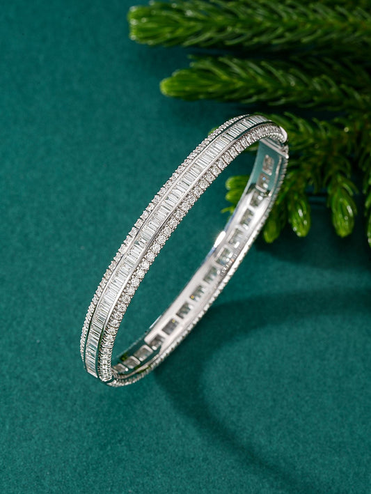 Single Row Ladder Round and Princess Cut Diamond Bracelet - Luxurious Jewelry - White Diamond Bracelet