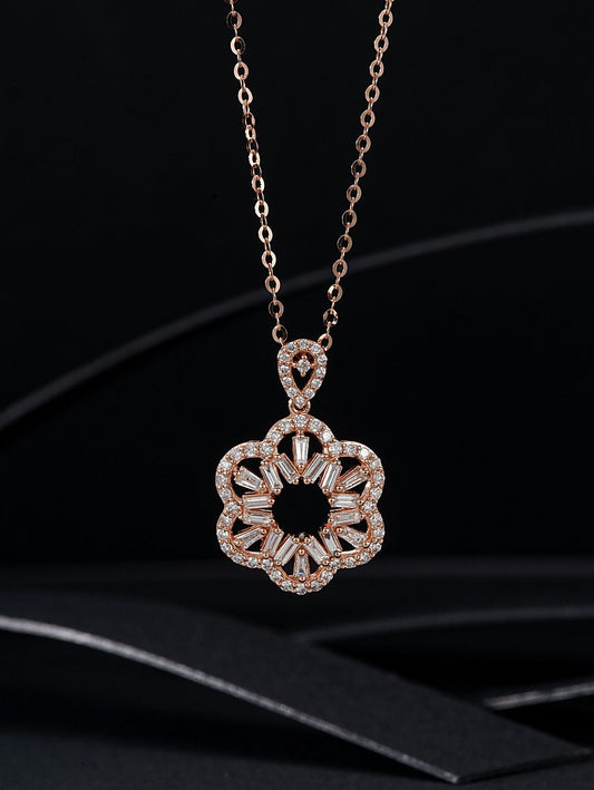 Six-Petal Round T Pendant - Premium Jewelry Piece - White Diamond Pendant