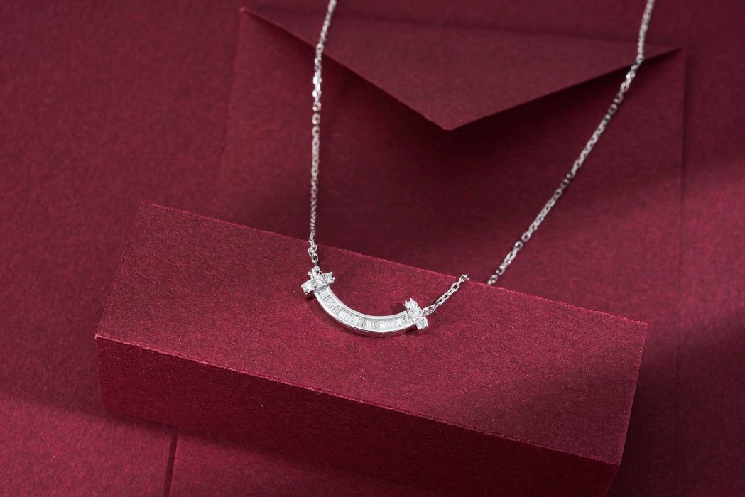 Small Smiling Pendant Jewelry with Diamond Accent - White Diamond Pendant