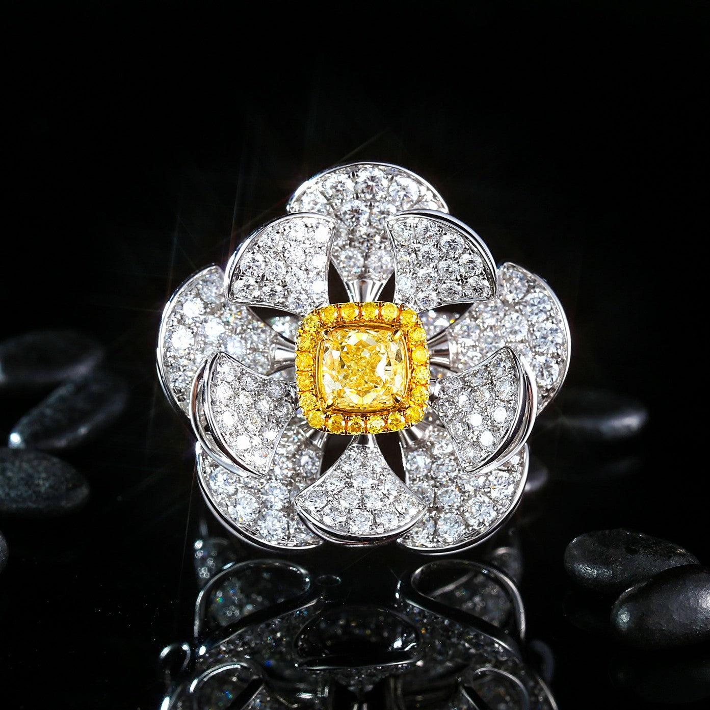 Sparkling Cushion-Cut Diamond Pendant Dress Ring - Exclusive Jewelry - Yellow Diamond Ring