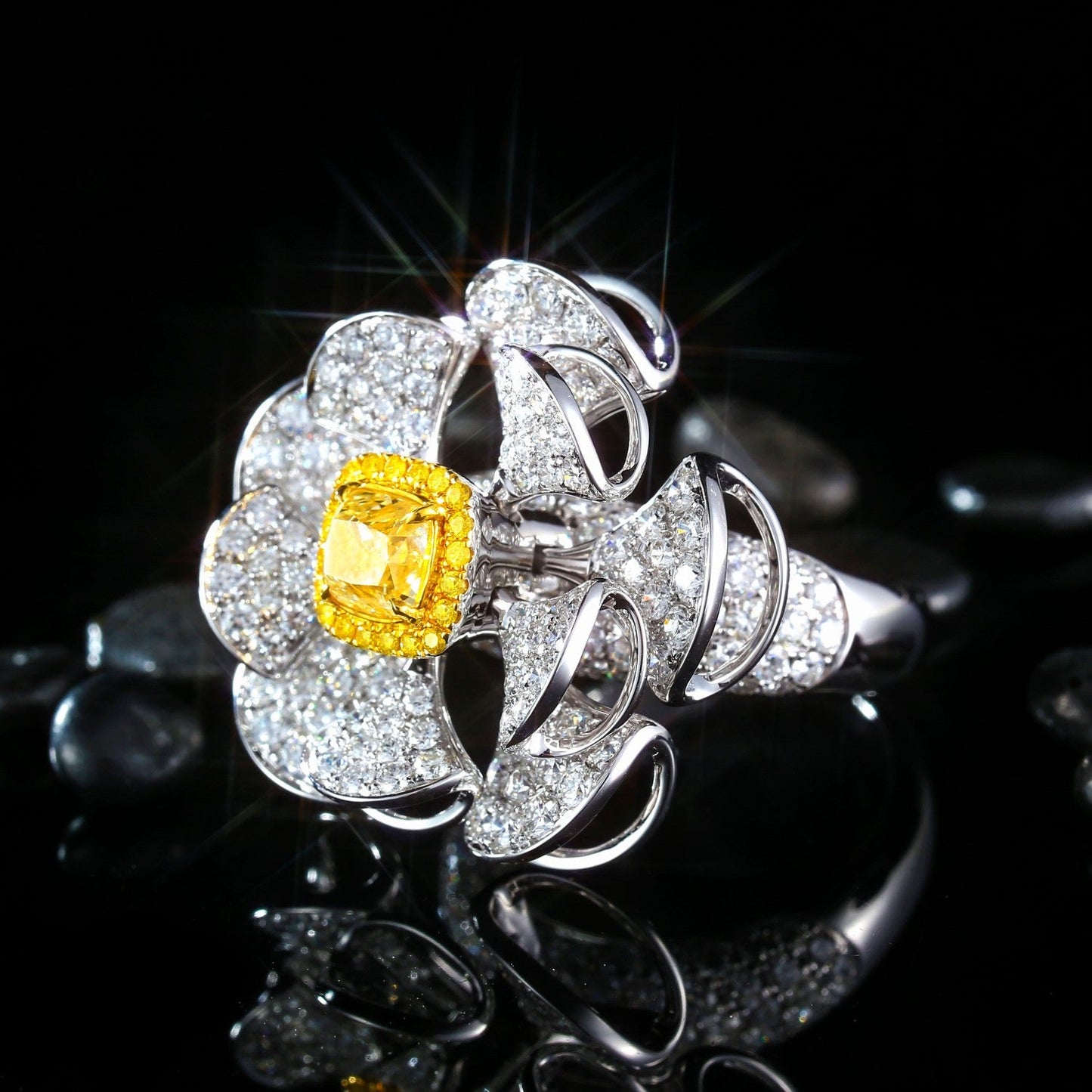 Sparkling Cushion-Cut Diamond Pendant Dress Ring - Exclusive Jewelry - Yellow Diamond Ring