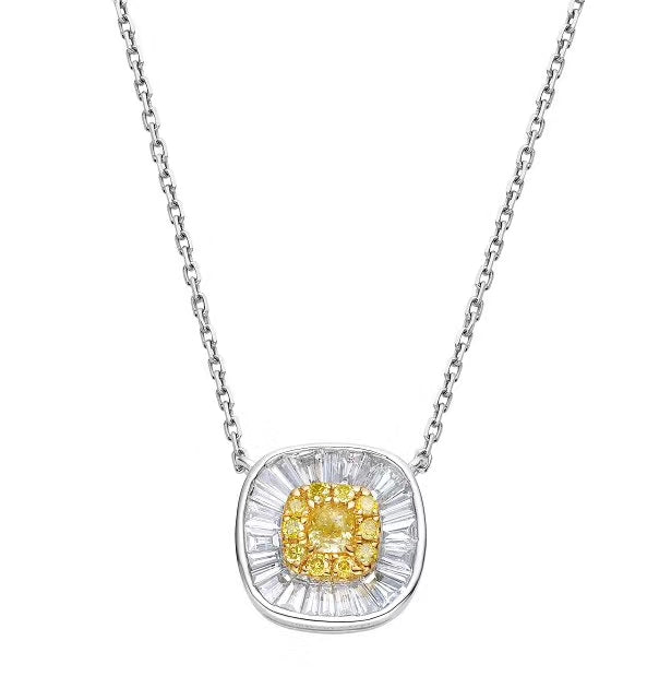 Sparkling Cushion-Cut Diamond Pendant with Halo - Exquisite Jewelry - Yellow Diamond Pendant