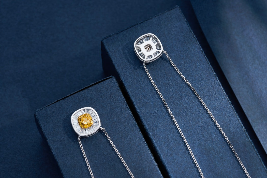 Sparkling Cushion-Cut Diamond Pendant with Halo - Exquisite Jewelry - Yellow Diamond Pendant