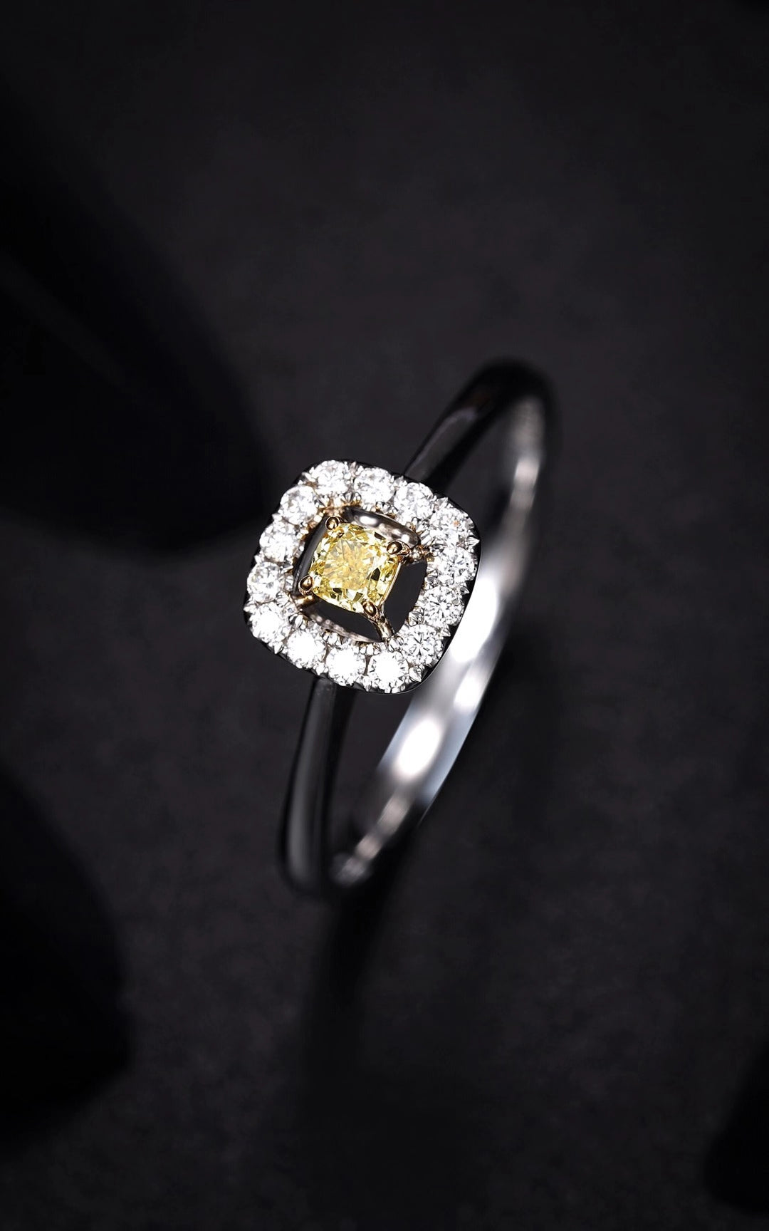 Sparkling Cushion-Cut Diamond Ring with Pavé Setting - Premium Jewelry - Yellow Diamond Ring