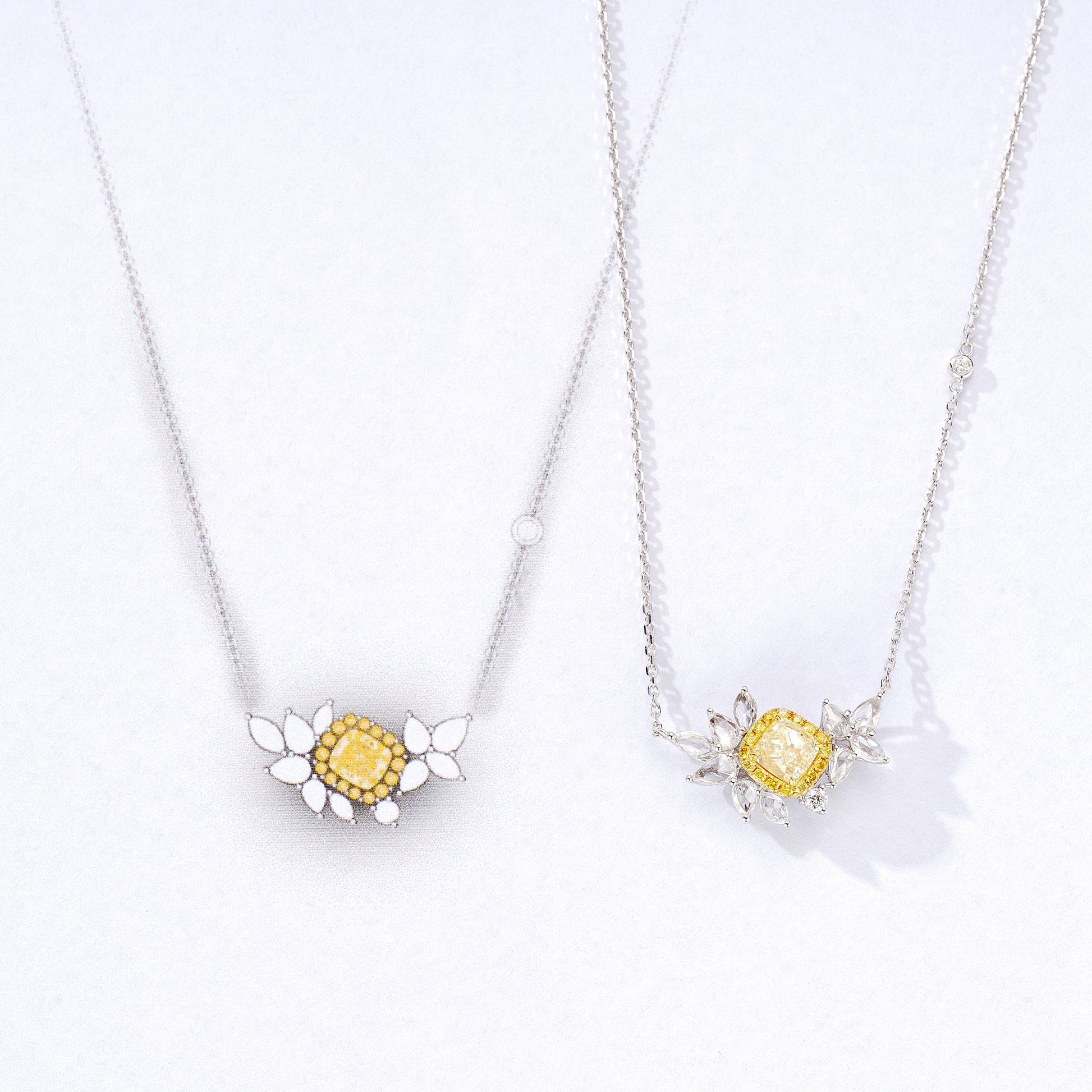 Sparkling Cushion-Cut Diamond Rose Pendant Jewelry - Yellow Diamond Pendant