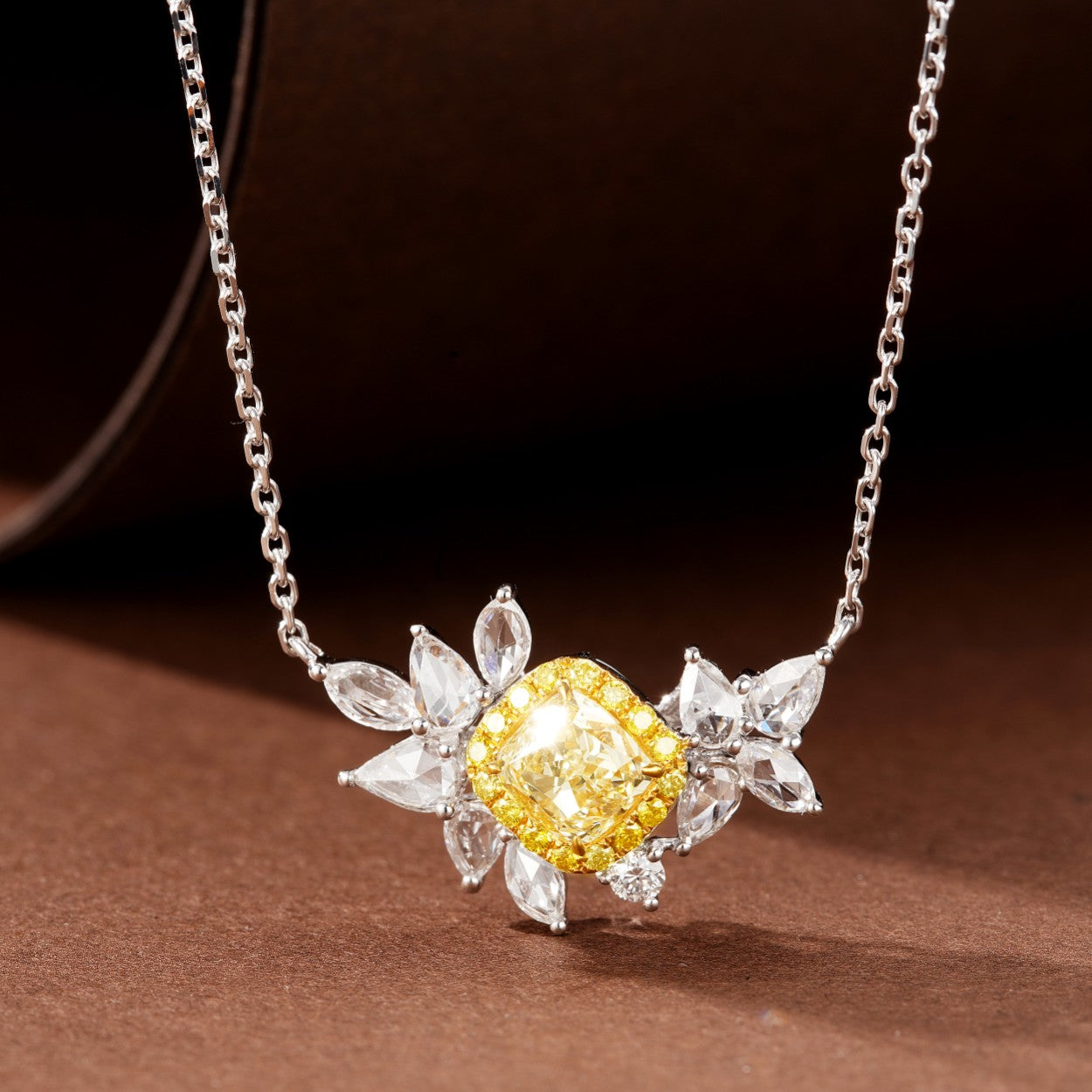 Sparkling Cushion-Cut Diamond Rose Pendant Jewelry - Yellow Diamond Pendant