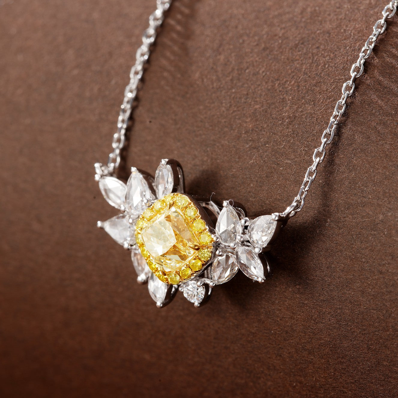 Sparkling Cushion-Cut Diamond Rose Pendant Jewelry - Yellow Diamond Pendant