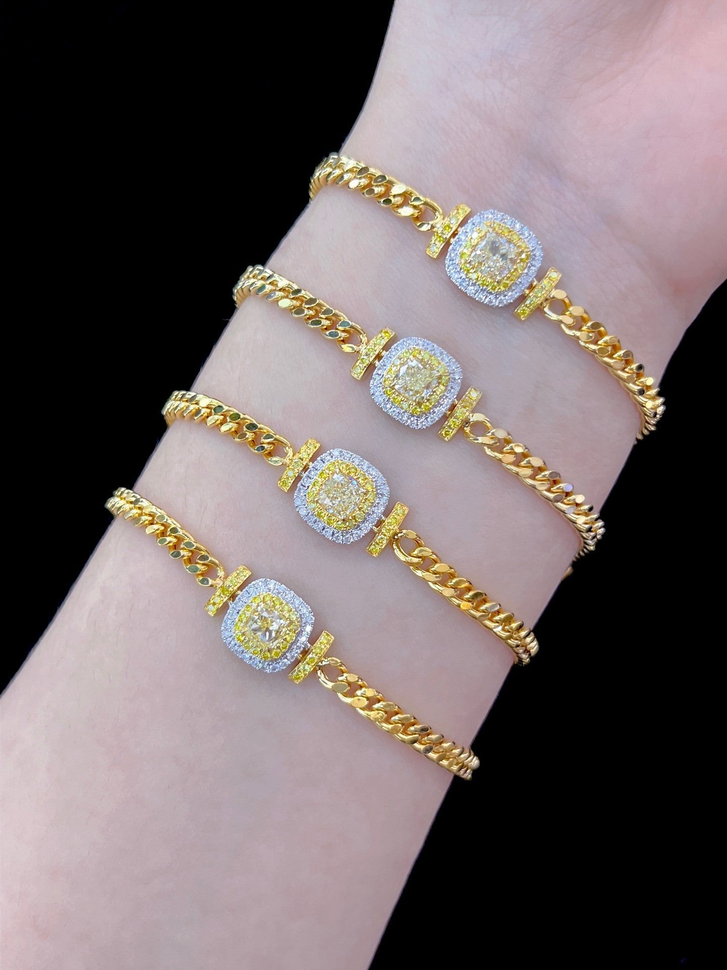 Sparkling Cushion-Cut Yellow Diamond Bracelet - Luxurious Jewelry Piece - Yellow Diamond Bracelet