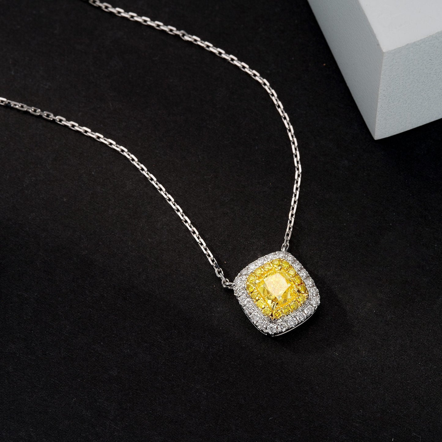 Sparkling Cushion-Cut Yellow Diamond Pendant Jewelry - Yellow Diamond Pendant