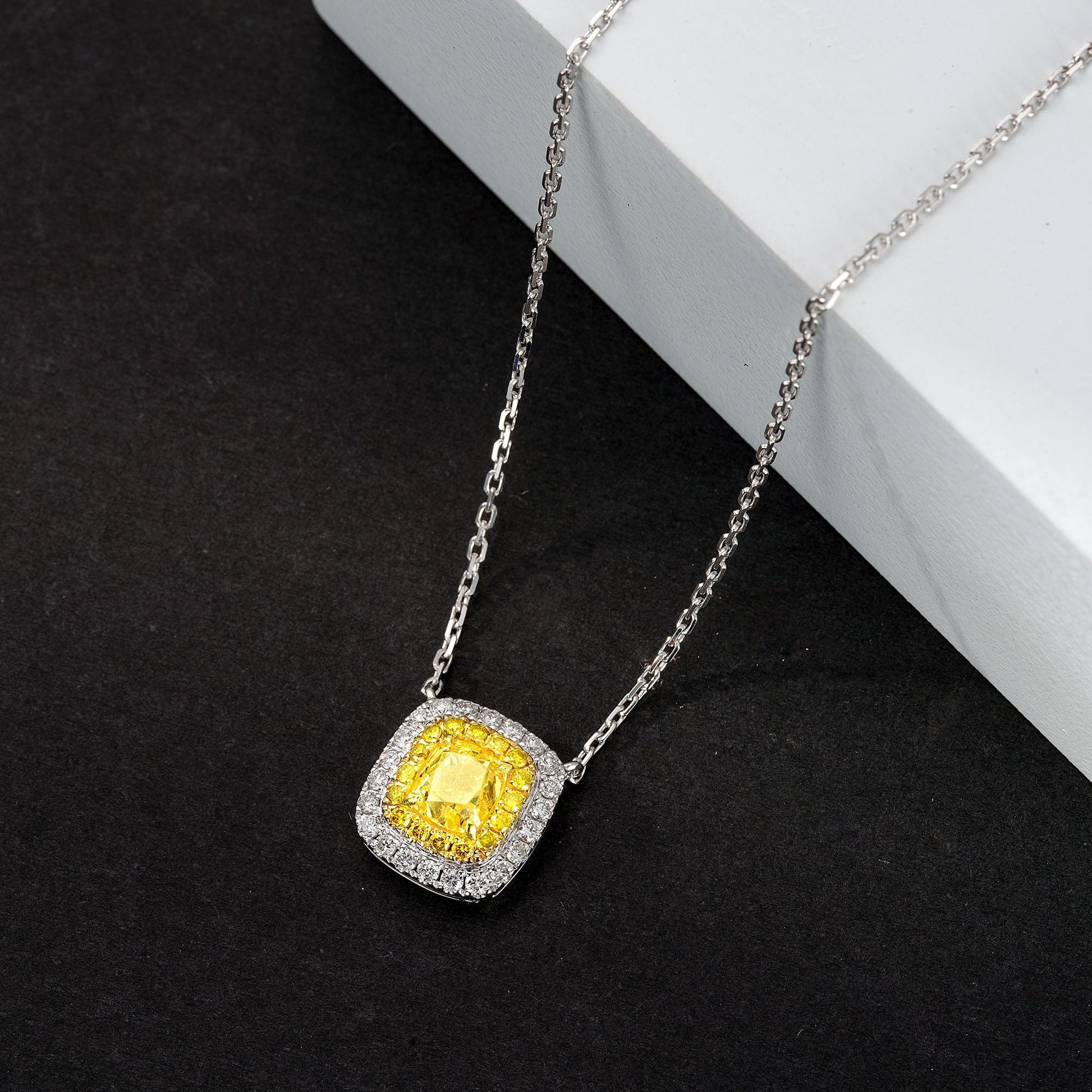 Sparkling Cushion-Cut Yellow Diamond Pendant Jewelry - Yellow Diamond Pendant