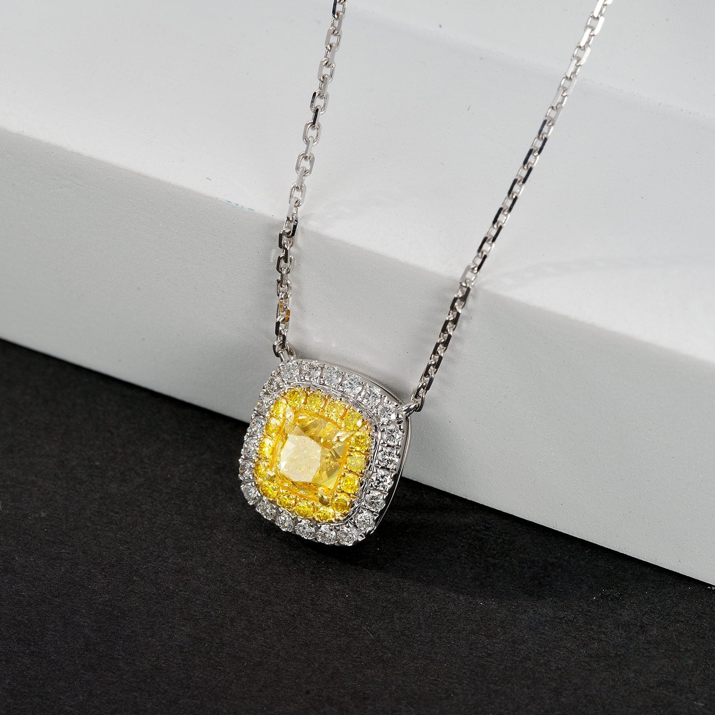 Sparkling Cushion-Cut Yellow Diamond Pendant Jewelry - Yellow Diamond Pendant