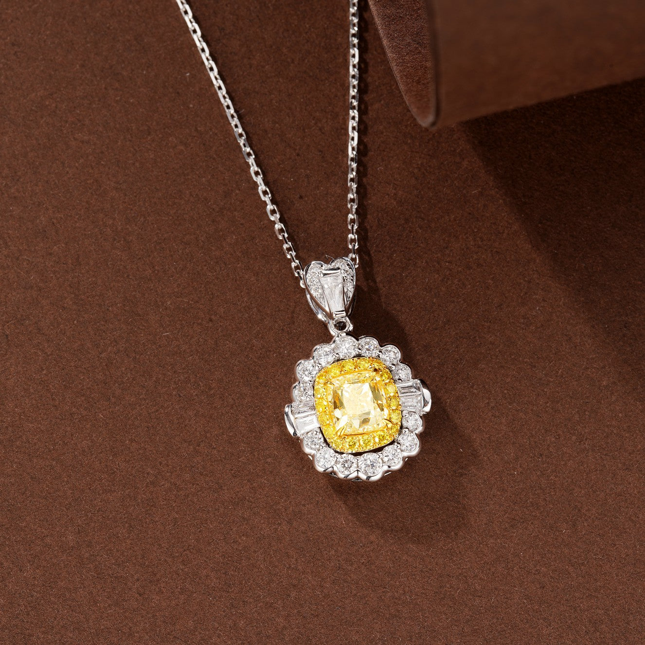 Sparkling Cushion-Cut Yellow Diamond Pendant - Premium Jewelry - Yellow Diamond Pendant