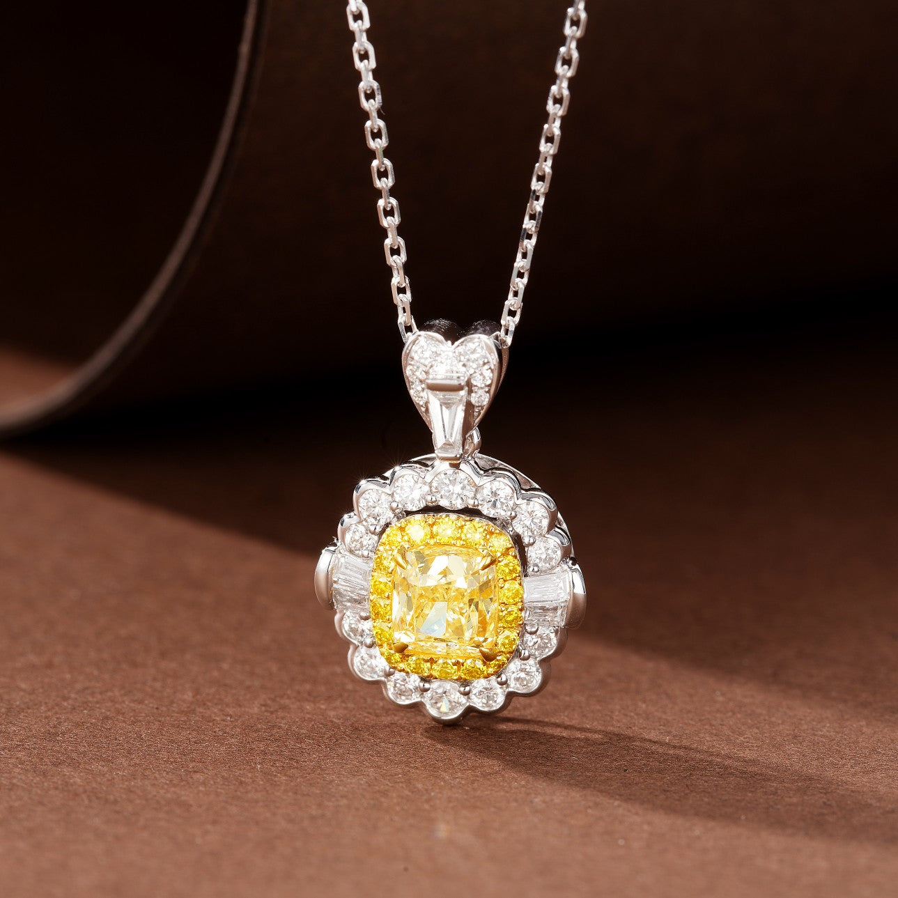 Sparkling Cushion-Cut Yellow Diamond Pendant - Premium Jewelry - Yellow Diamond Pendant