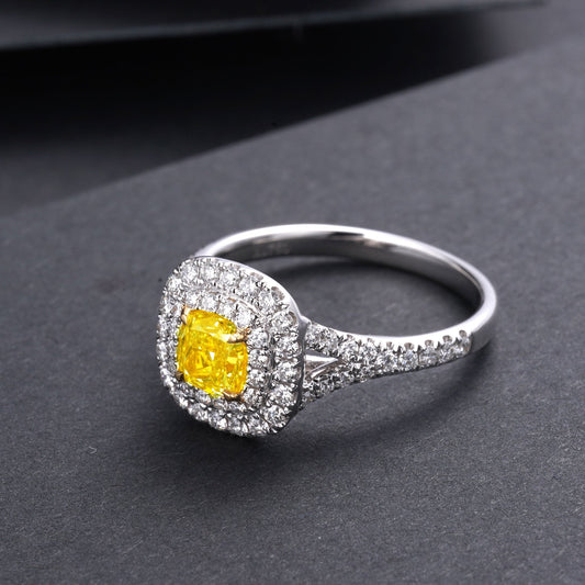 Sparkling Cushion-Cut Yellow Diamond Ring - Exquisite Jewelry - Yellow Diamond Ring