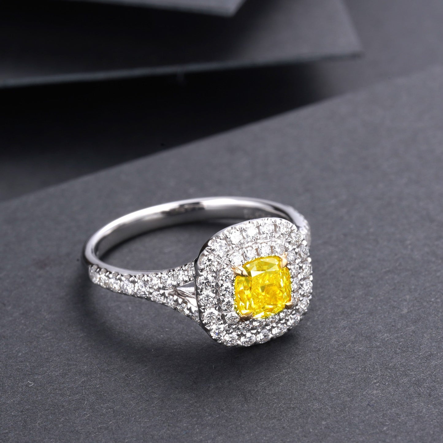 Sparkling Cushion-Cut Yellow Diamond Ring - Exquisite Jewelry - Yellow Diamond Ring