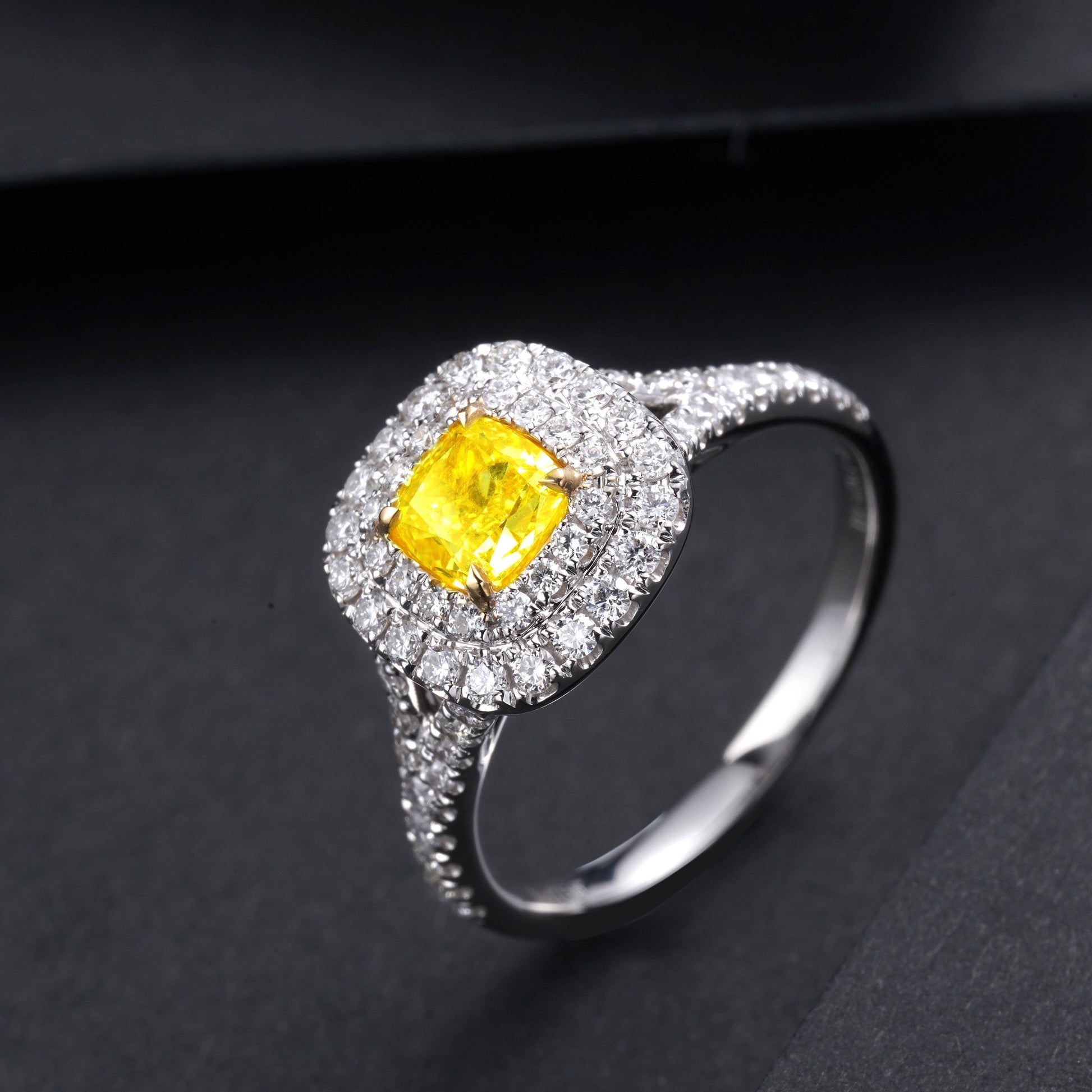 Sparkling Cushion-Cut Yellow Diamond Ring - Exquisite Jewelry - Yellow Diamond Ring