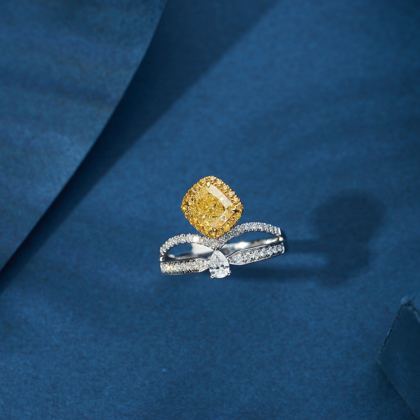 Sparkling Cushion-Cut Yellow Diamond Ring - Luxury Jewelry - Yellow Diamond Ring