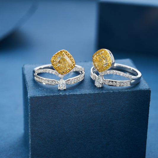 Sparkling Cushion-Cut Yellow Diamond Ring - Luxury Jewelry - Yellow Diamond Ring